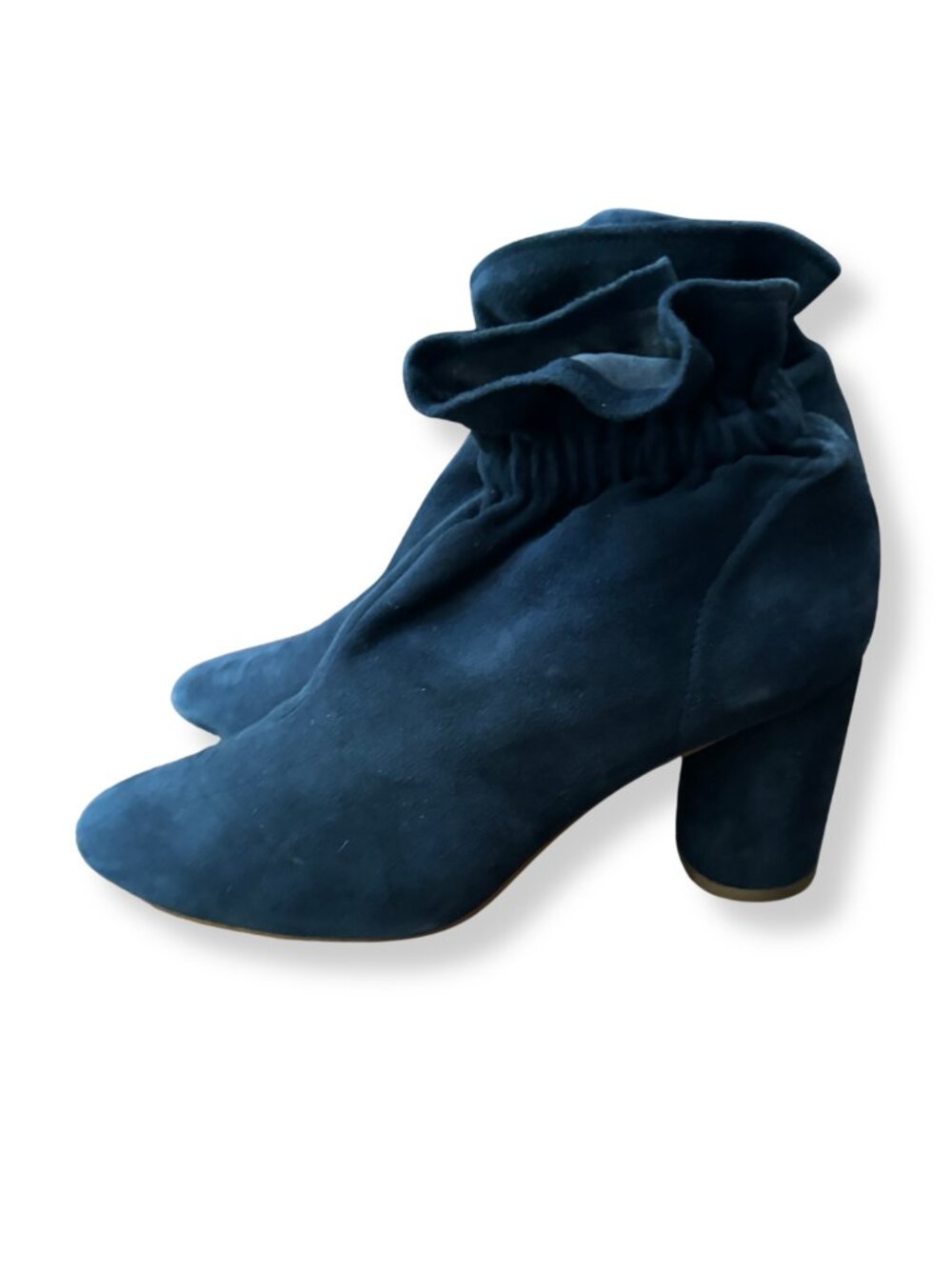 Kurt Geiger Navy Suede Ruffle Ankle Booties Spain EU 38 Block Heel - Picture 2 of 9